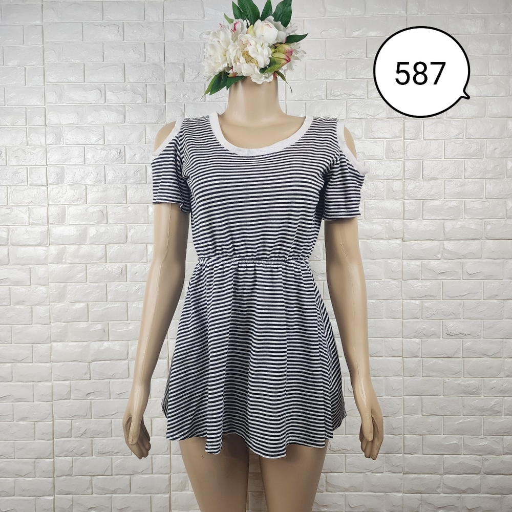 Small Stripe Cold Shoulder Mini Dress | Trendy Summer Casual Dress